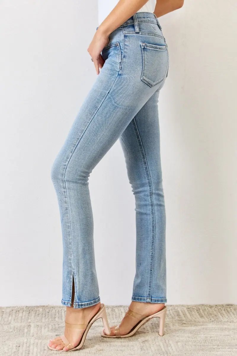 Kancan Full Size Mid Rise Y2K Slit Bootcut Jeans Women - Love Salve